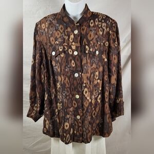 RUBY RD. Brown and Tan Print Button Up Shirt Jacket - Size 16W or 1X